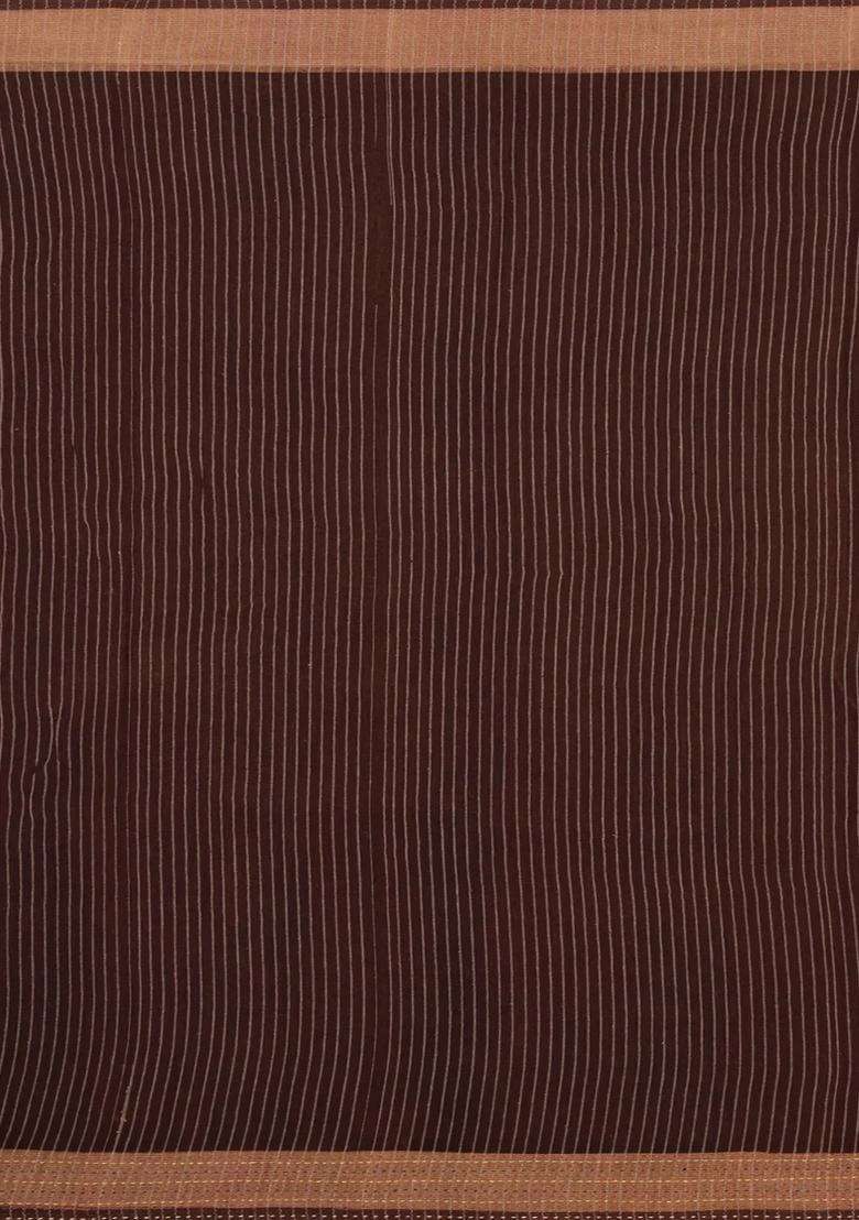 Brown Woven Tussar Silk Saree With Printed Floral Motifs For Women - Indya