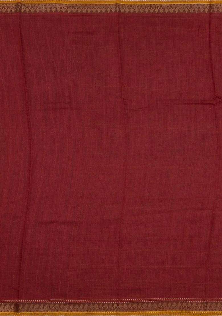 Crimson Woven Tussar Silk Saree With Stripes Printed Floral Motifs For Women - Indya