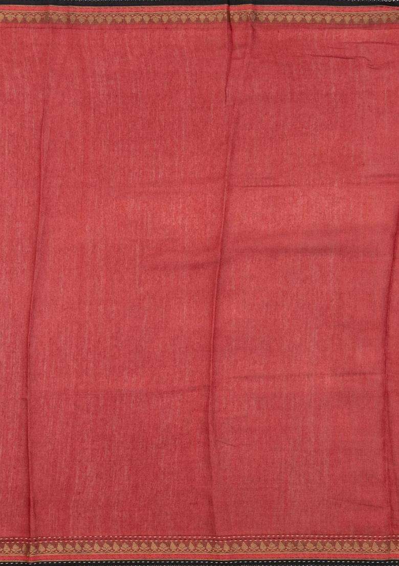 Black Woven Tussar Silk Saree With Stripes Printed Floral Motifs For Women - Indya