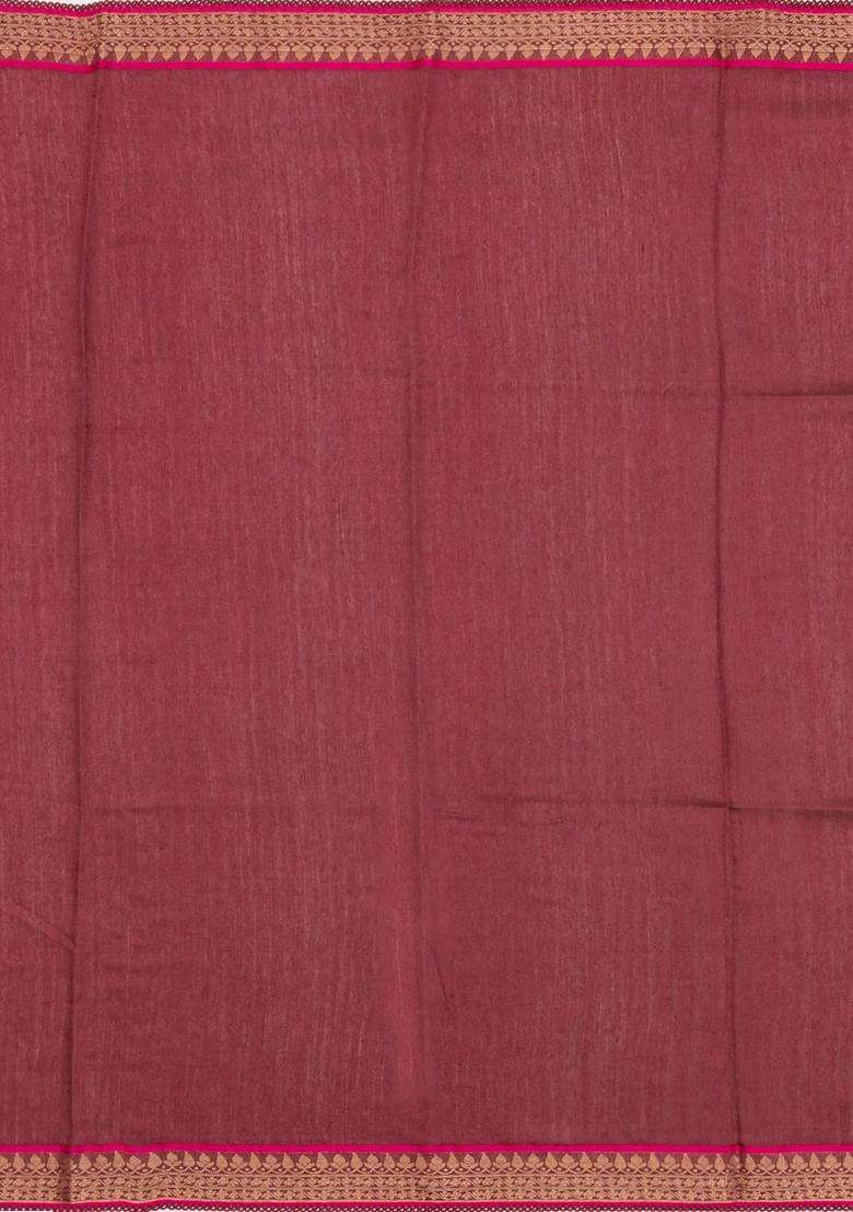 Crimson Woven Tussar Silk Saree With Printed Floral Vine Motifs For Women - Indya