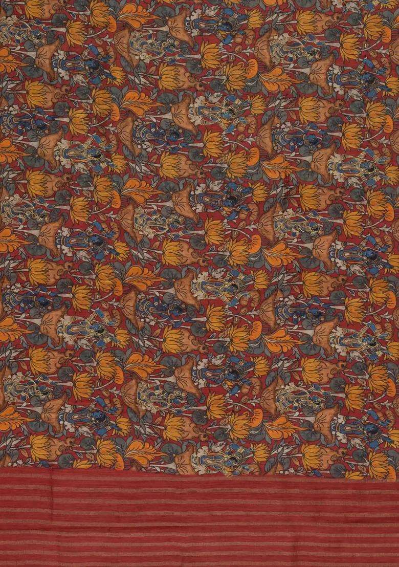 Grey Woven Tussar Silk Saree With Printed Goddess Motifs For Women - Indya