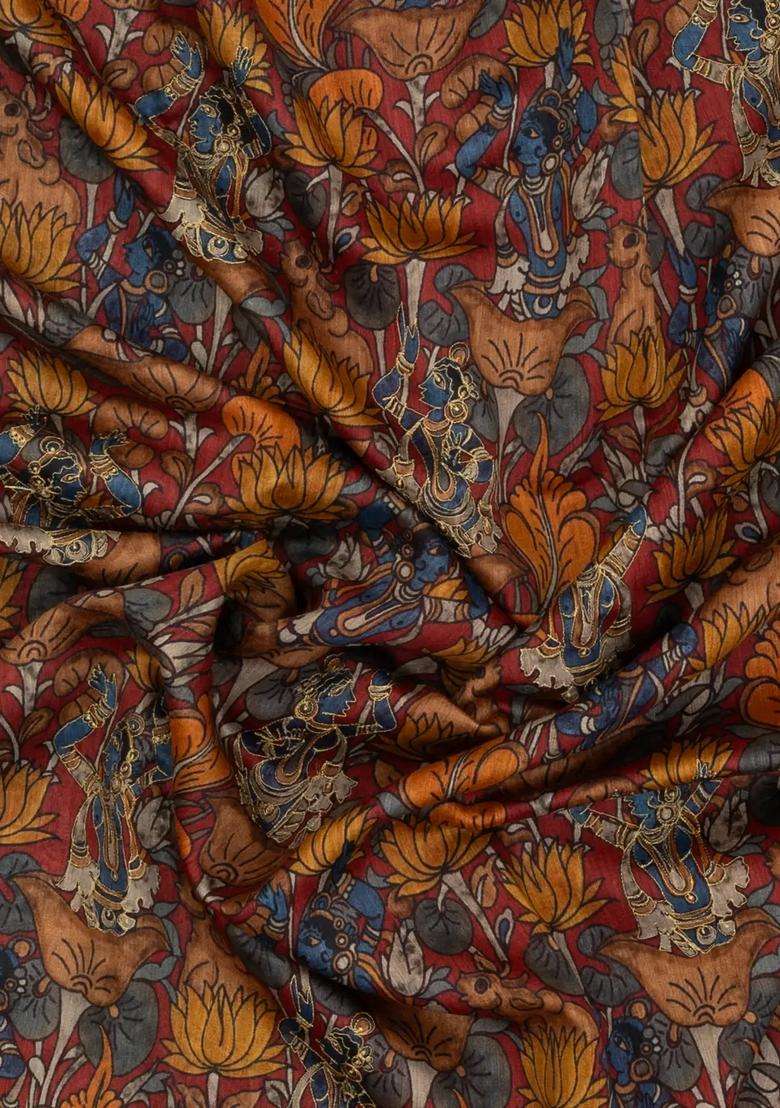 Grey Woven Tussar Silk Saree With Printed Goddess Motifs For Women - Indya