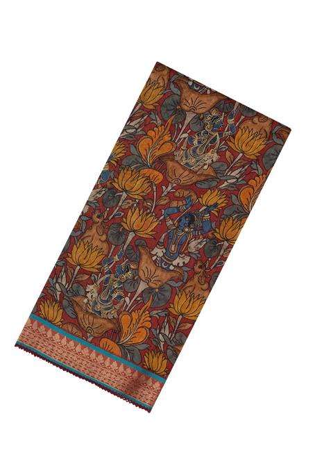 Grey Woven Tussar Silk Saree With Printed Goddess Motifs For Women