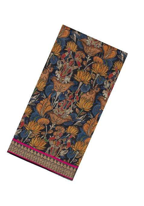 Steel Blue Woven Tussar Silk Saree With Printed Goddess Motifs For Women