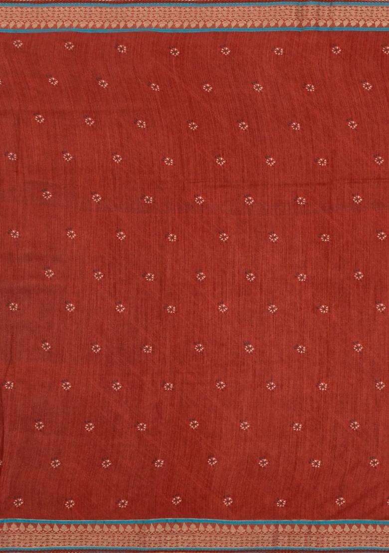 Red Woven Tussar Silk Saree With Printed Diagonal Stripes For Women - Indya