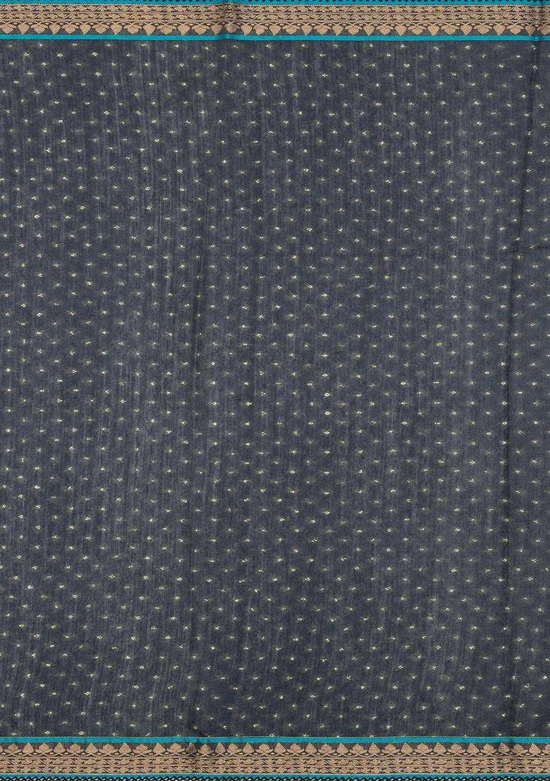 Black Woven Tussar Silk Saree With Printed Diagonal Stripes For Women - Indya