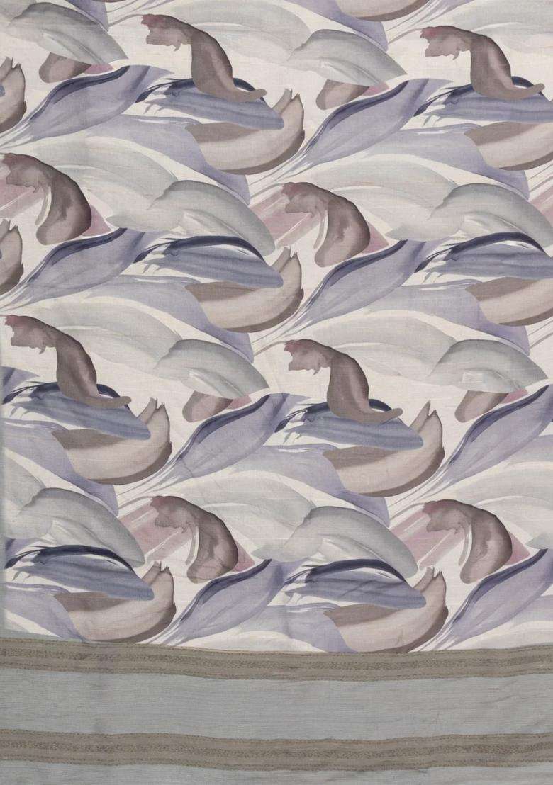 Grey Woven Synthetic Kotha Silk Saree With Printed Abstract Motifs For Women - Indya