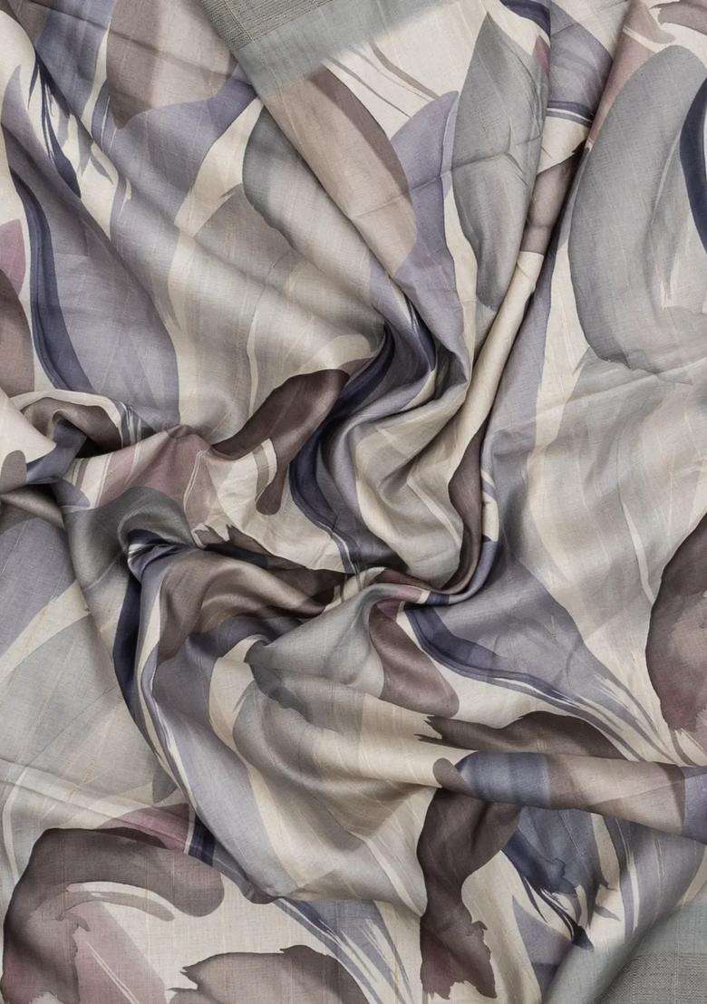 Grey Woven Synthetic Kotha Silk Saree With Printed Abstract Motifs For Women - Indya