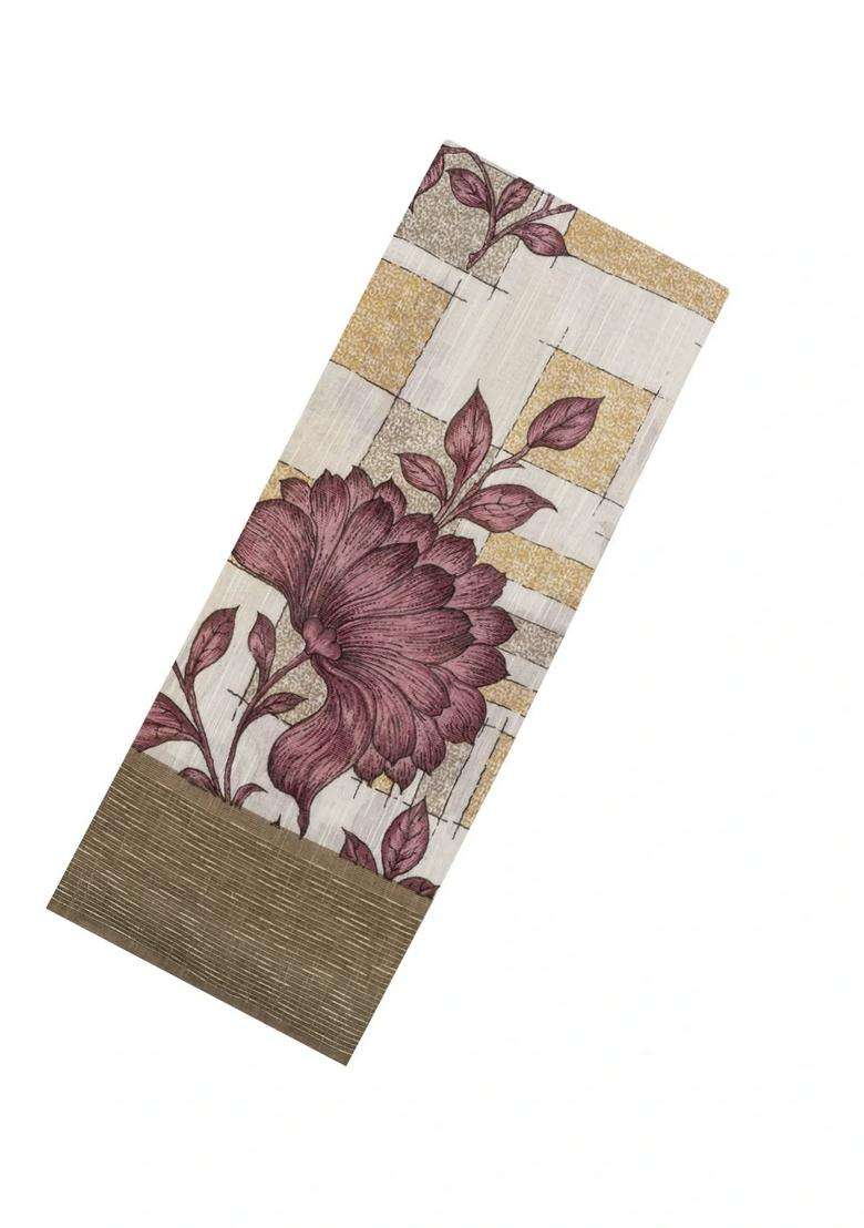 Chestnut Pink Woven Blended Linen Saree With Printed Floral Motifs For Women - Indya