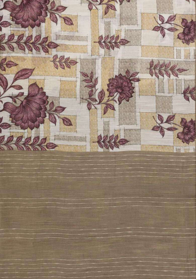 Chestnut Pink Woven Blended Linen Saree With Printed Floral Motifs For Women - Indya