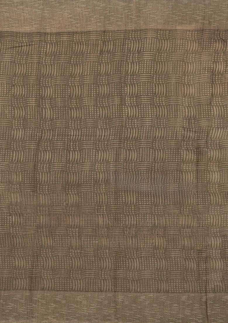 Chestnut Pink Woven Blended Linen Saree With Printed Floral Motifs For Women - Indya