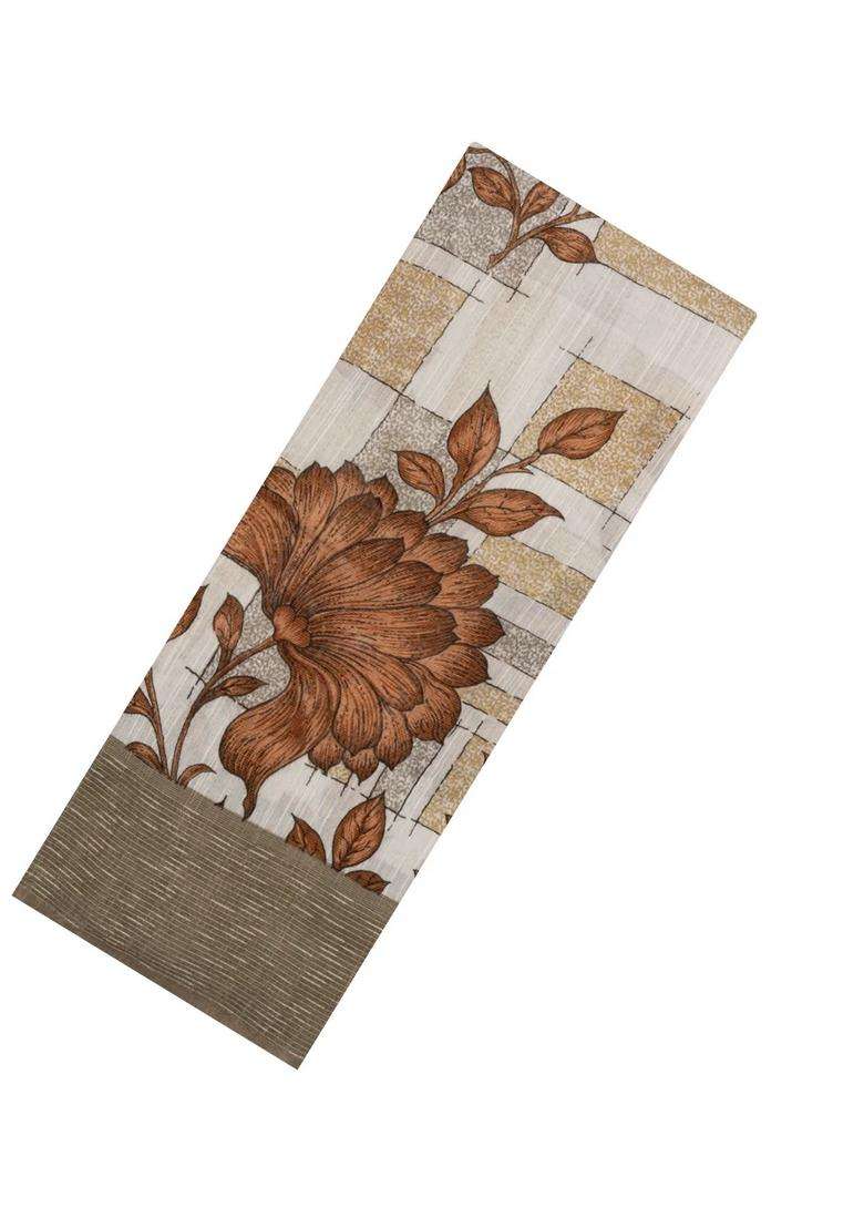 Brown Woven Blended Linen Saree With Printed Floral Motifs For Women - Indya