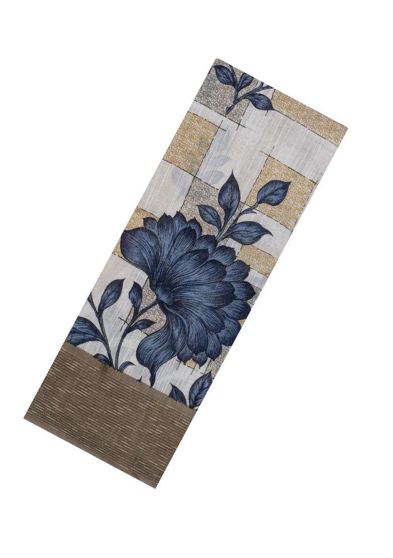 Blue Woven Blended Linen Saree With Printed Floral Motifs For Women - Indya