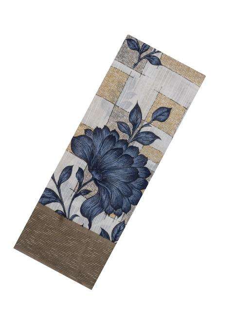 Blue Woven Blended Linen Saree With Printed Floral Motifs For Women