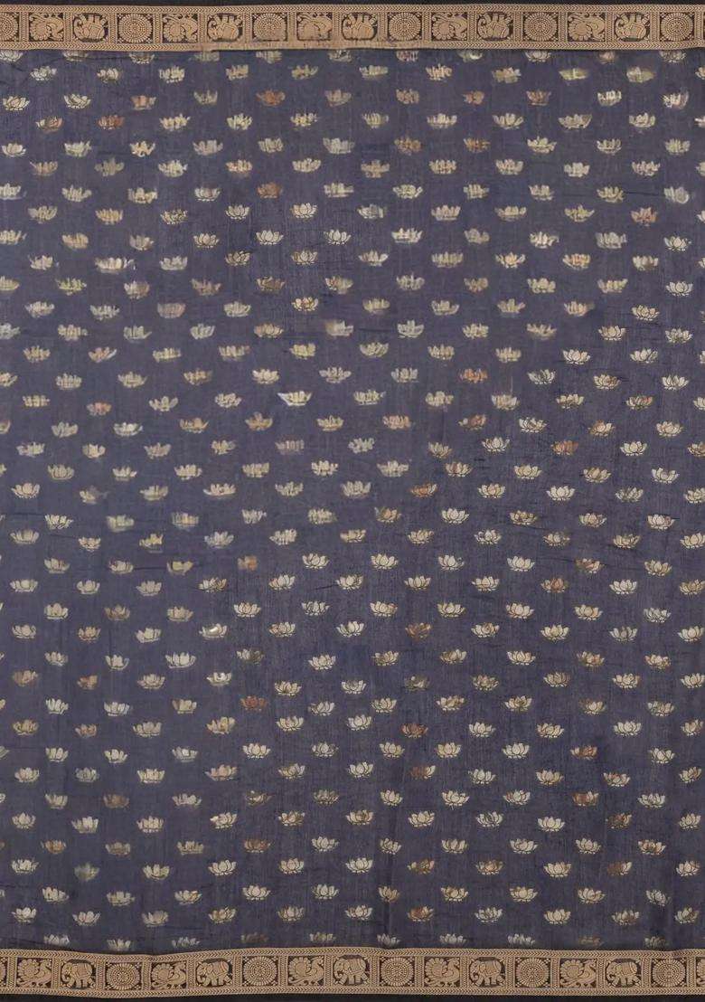 Blue Woven Synthetic Viscose Art Silk Saree With Printed Village Motifs For Women - Indya