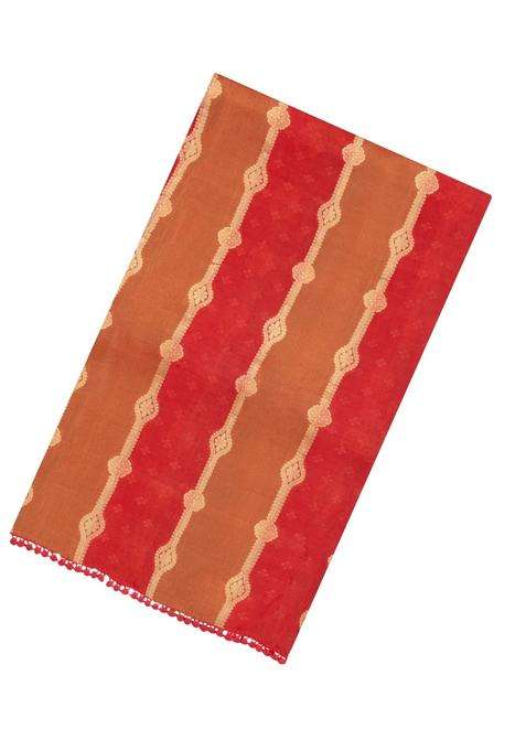 Dark Peach Woven Synthetic Satin Art Silk Saree With Floral Zari Motifs With Buttas And Brocade Design For Women