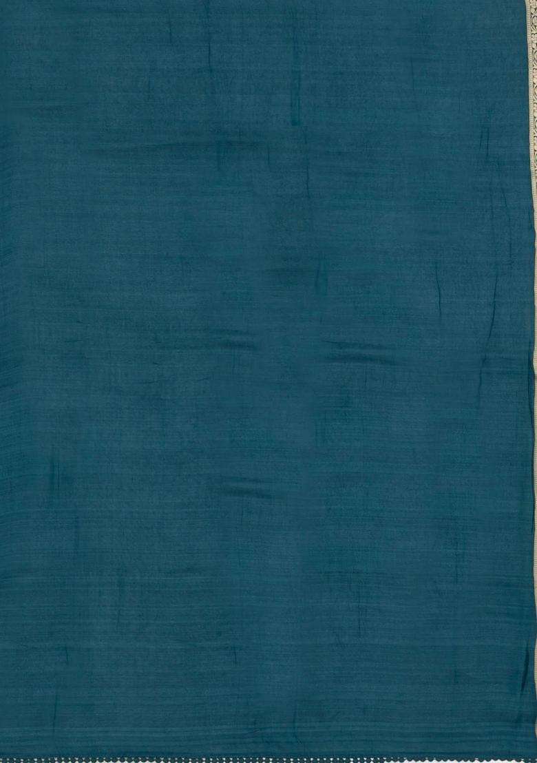 Navy Blue Woven Synthetic Satin Art Silk Saree With Floral Zari Motifs With Buttas And Brocade Design For Women - Indya