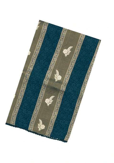 Navy Blue Woven Synthetic Satin Art Silk Saree With Floral Zari Motifs With Buttas And Brocade Design For Women