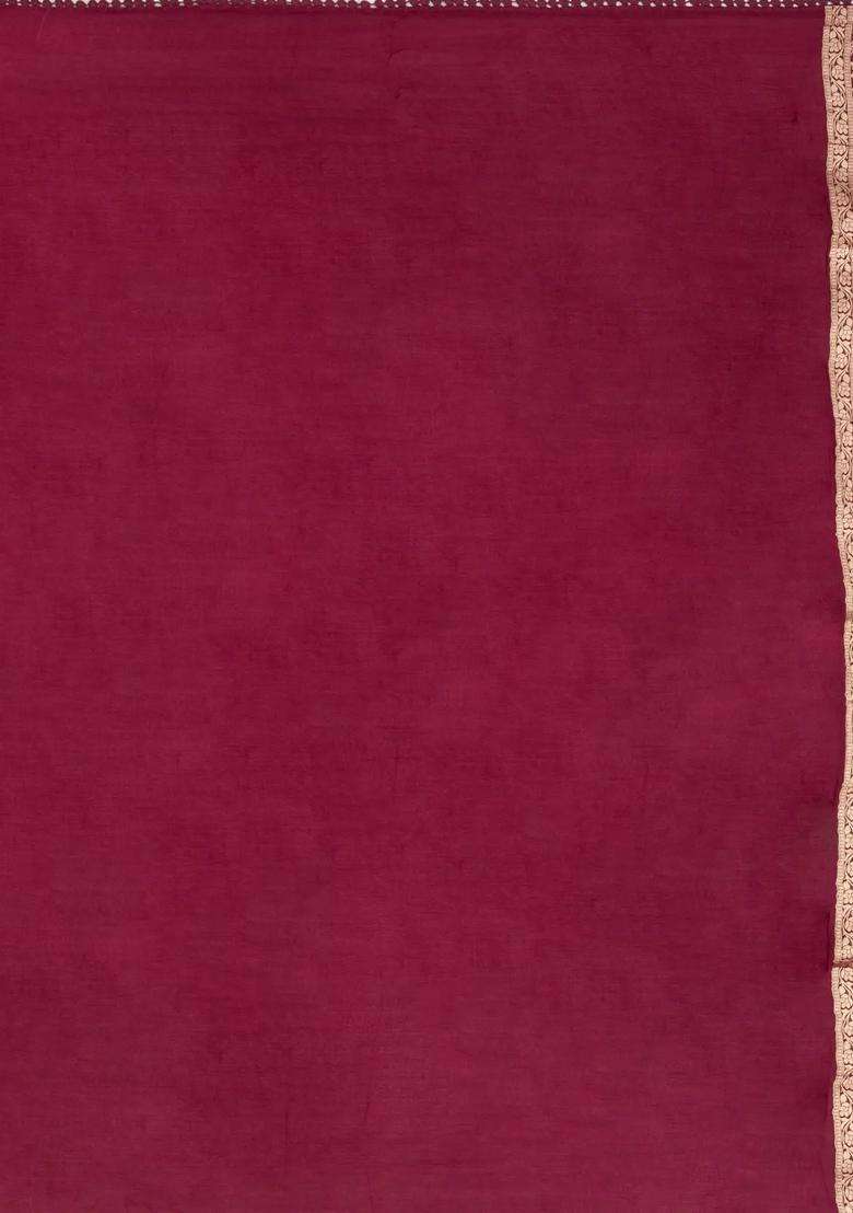 Maroon Woven Synthetic Satin Art Silk Saree With Floral Zari Motifs With Buttas And Brocade Design For Women - Indya