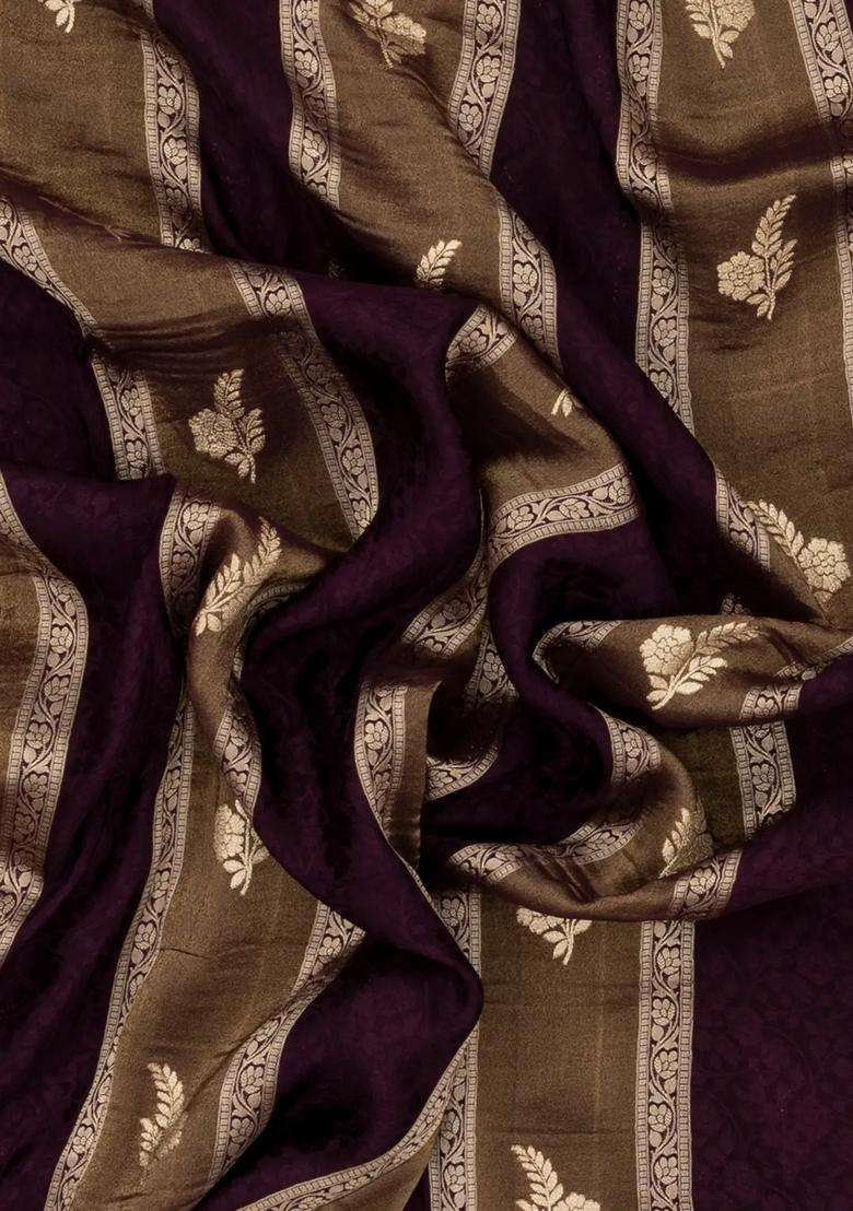 Dark Maroon Woven Synthetic Satin Art Silk Saree With Floral Zari Motifs With Buttas And Brocade Design For Women - Indya