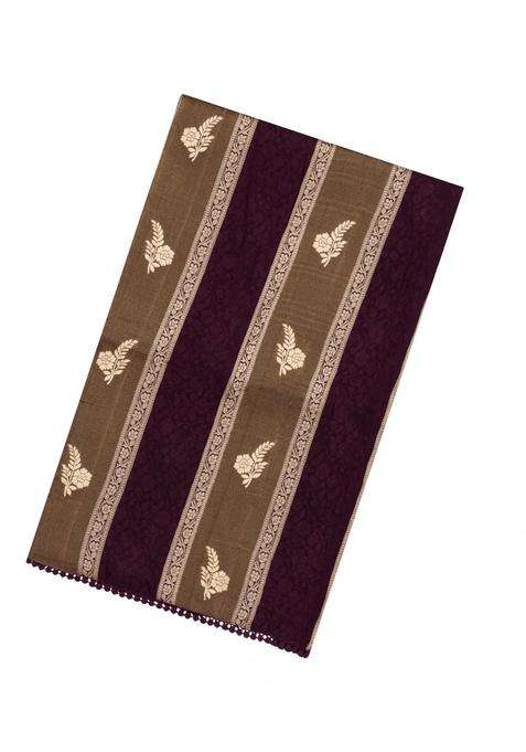 Dark Maroon Woven Synthetic Satin Art Silk Saree With Floral Zari Motifs With Buttas And Brocade Design For Women