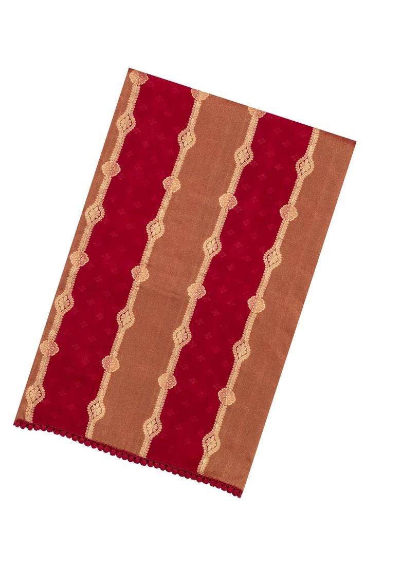 Red Woven Synthetic Satin Art Silk Saree With Floral Zari Motifs With Buttas And Brocade Design For Women - Indya