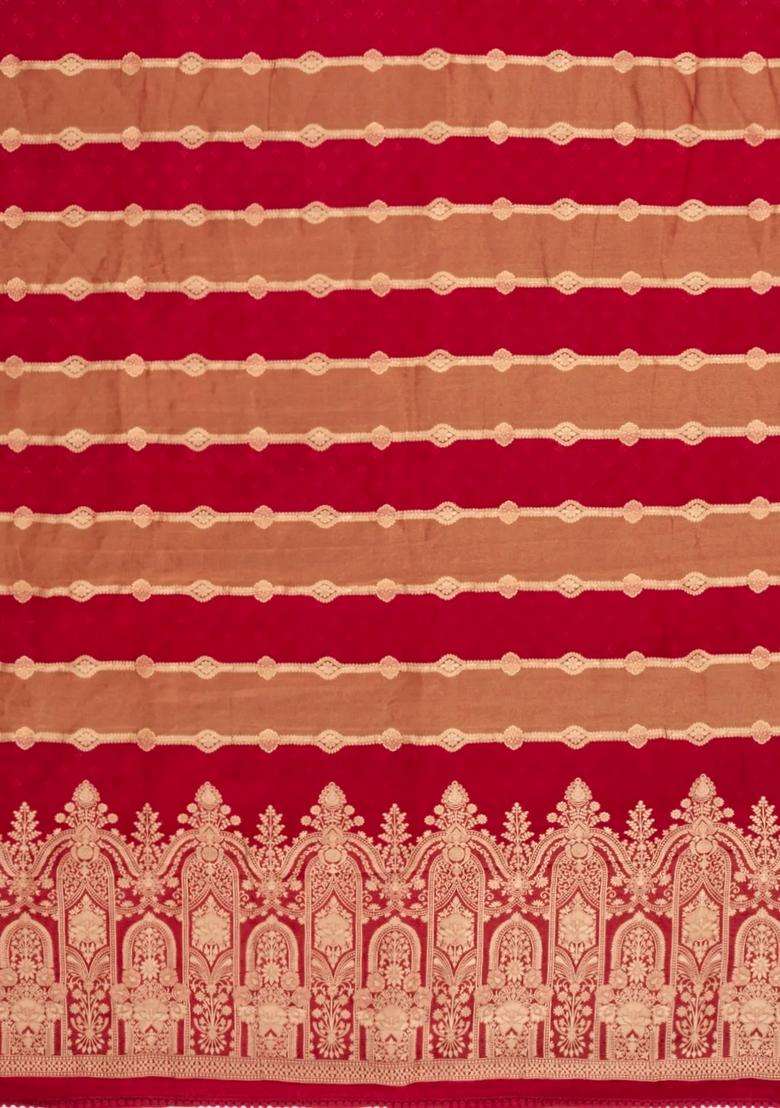 Red Woven Synthetic Satin Art Silk Saree With Floral Zari Motifs With Buttas And Brocade Design For Women - Indya
