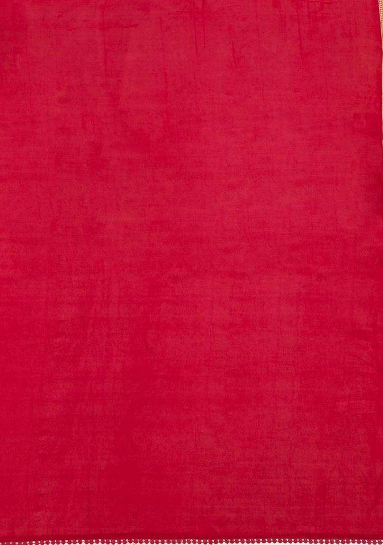 Red Woven Synthetic Satin Art Silk Saree With Floral Zari Motifs With Buttas And Brocade Design For Women - Indya
