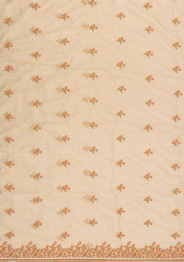 Taupe Woven Blended Tissue Saree With Embroidered Meena Floral Motifs For Women - Indya
