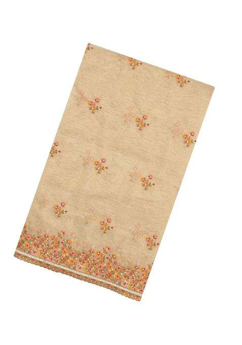 Taupe Woven Blended Tissue Saree With Embroidered Meena Floral Motifs For Women