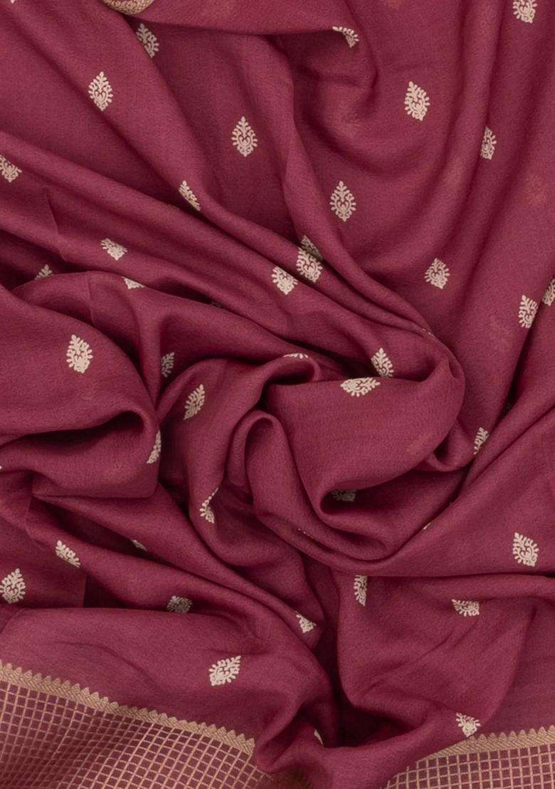 Dusty Peach Woven Synthetic Dola Silk Saree With Printed Floral Motifs For Women - Indya
