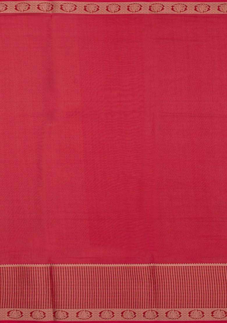 Red Woven Synthetic Dola Silk Saree With Printed Floral Motifs For Women - Indya