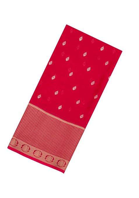 Red Woven Synthetic Dola Silk Saree With Printed Floral Motifs For Women