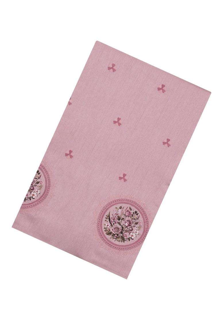 Dusty Pink Woven Art Tussar Saree With Printed Embroidered Floral Motifs For Women - Indya