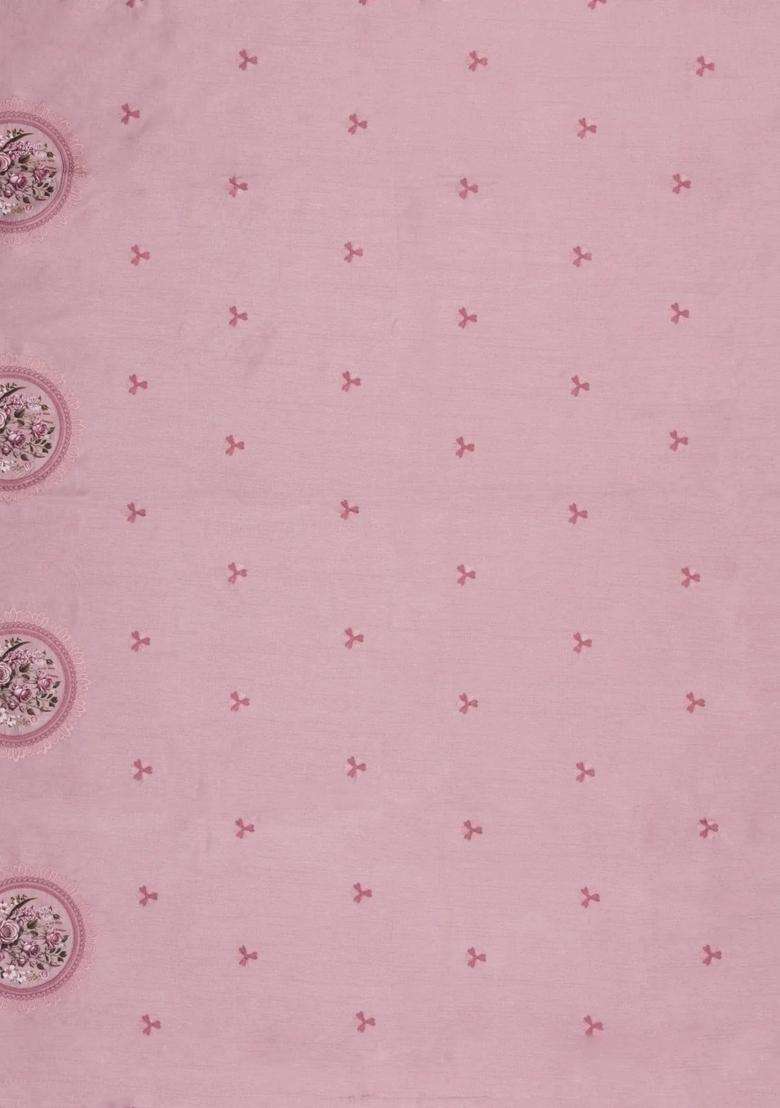 Dusty Pink Woven Art Tussar Saree With Printed Embroidered Floral Motifs For Women - Indya