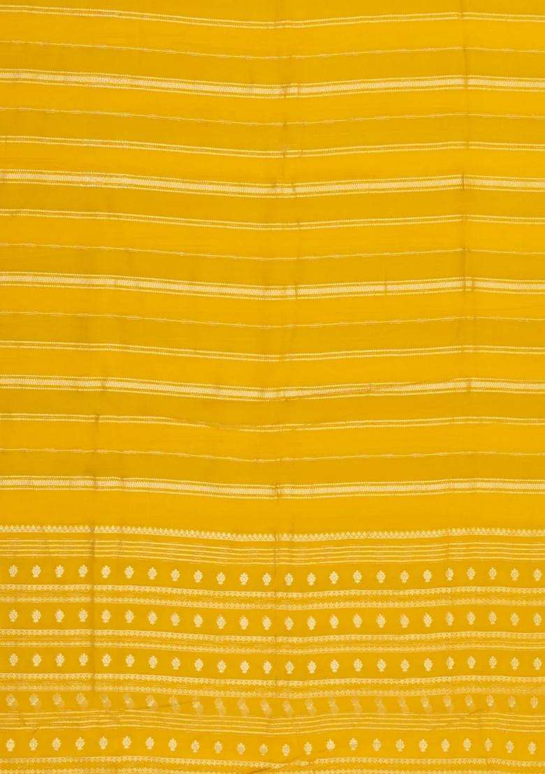 Mustard Yellow Woven Art Viscose Art Silk Saree With Zari Stripes With Checks And Stripes Design For Women - Indya