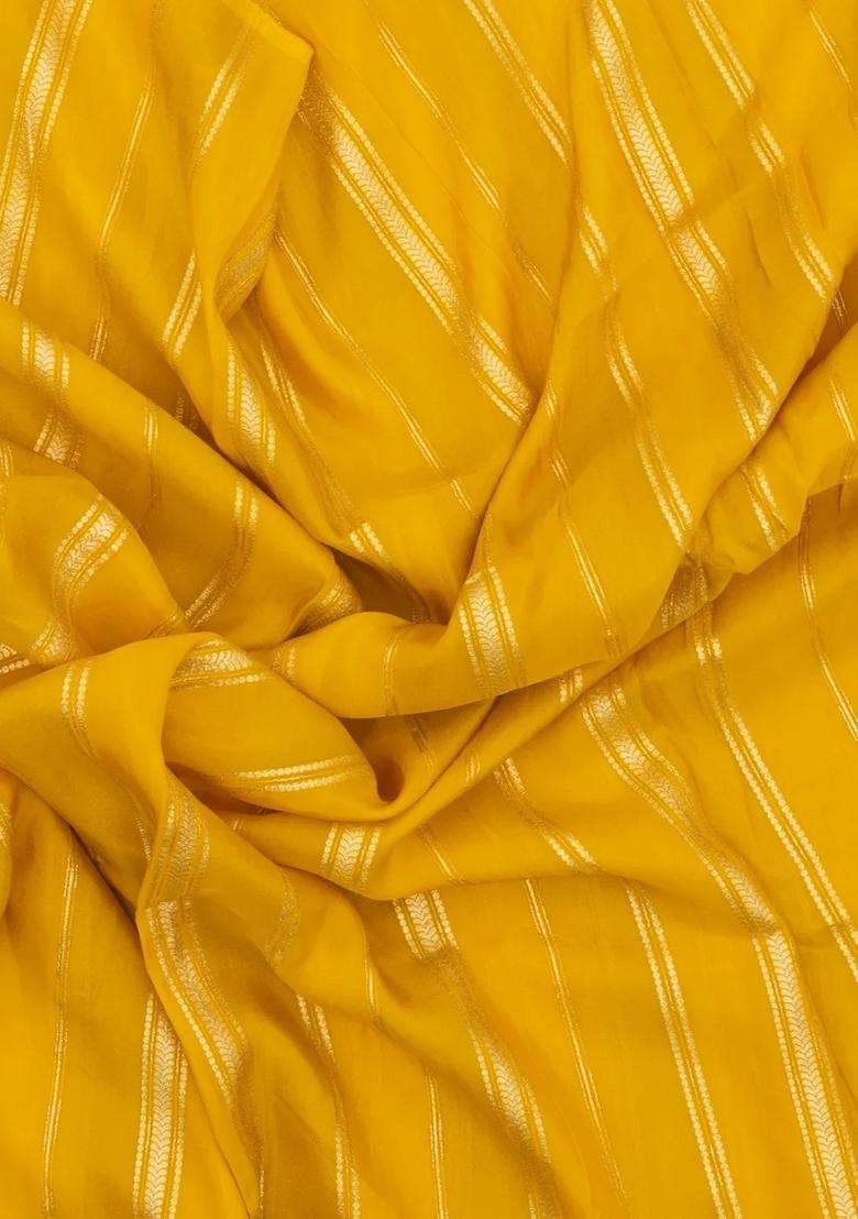 Mustard Yellow Woven Art Viscose Art Silk Saree With Zari Stripes With Checks And Stripes Design For Women - Indya