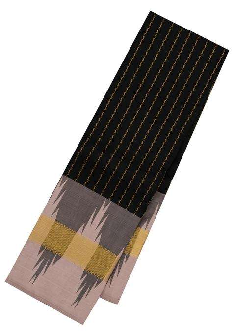 Black Handloom Kanchipuram Silk Saree With Stripes Contrast Border With Checks And Stripes Design For Women