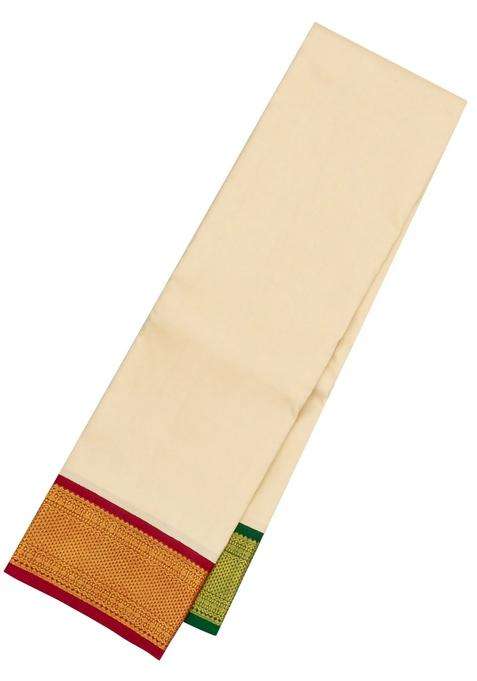 Off White Handloom Korvai Kanchipuram Silk Saree With Ganga Jamuna Border With Korvai And Temple Border Design For Women
