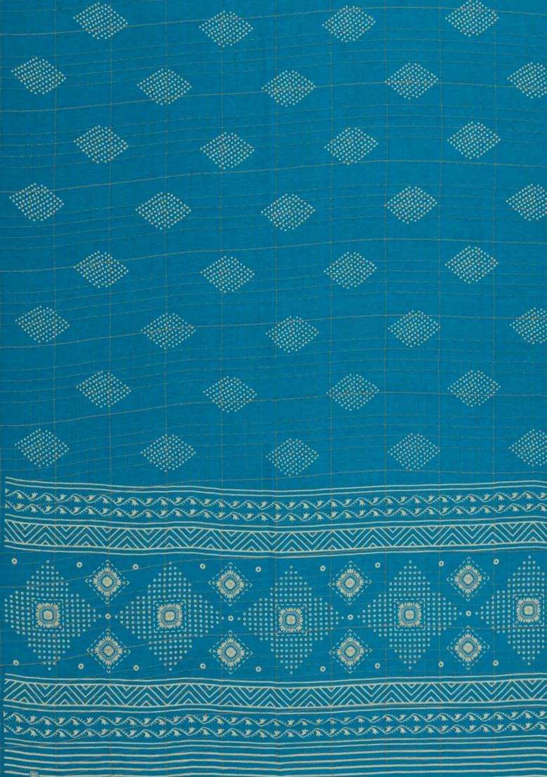 Sky Blue Lilac Woven Synthetic Chiffon Saree With Printed Diamond Motifs For Women - Indya