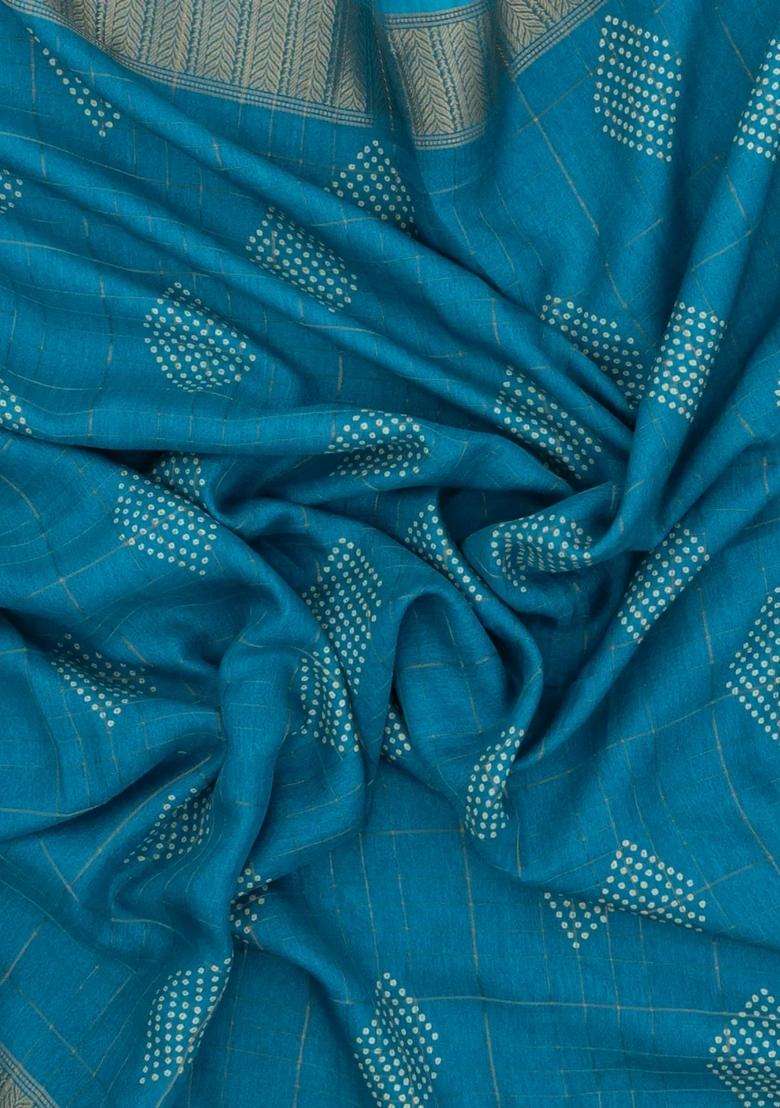 Sky Blue Lilac Woven Synthetic Chiffon Saree With Printed Diamond Motifs For Women - Indya