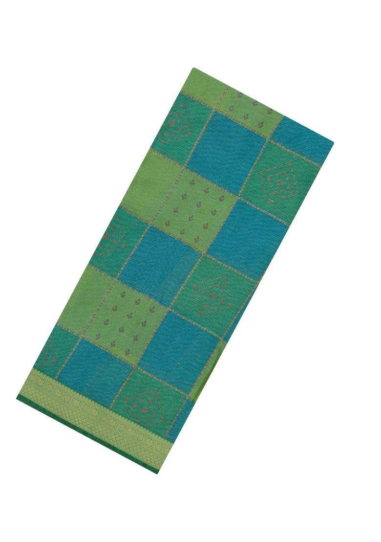 Aquamarine Woven Synthetic Brasso Art Silk Saree With Floral Motifs With Buttas And Brocade Design For Women - Indya
