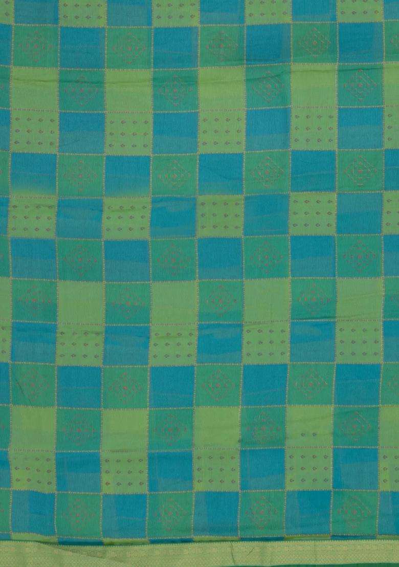 Aquamarine Woven Synthetic Brasso Art Silk Saree With Floral Motifs With Buttas And Brocade Design For Women - Indya