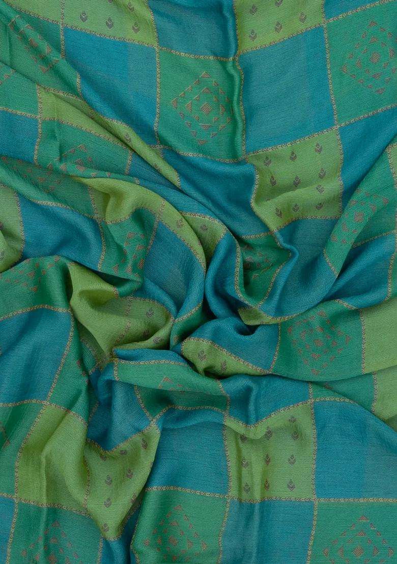 Aquamarine Woven Synthetic Brasso Art Silk Saree With Floral Motifs With Buttas And Brocade Design For Women - Indya