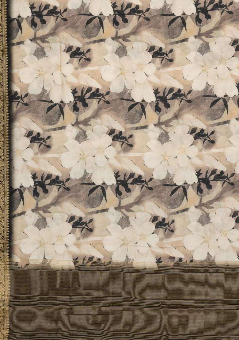 Black Woven Synthetic Viscose Art Silk Saree With Printed Floral Motifs For Women - Indya