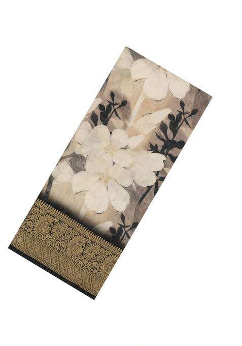 Black Woven Synthetic Viscose Art Silk Saree With Printed Floral Motifs For Women