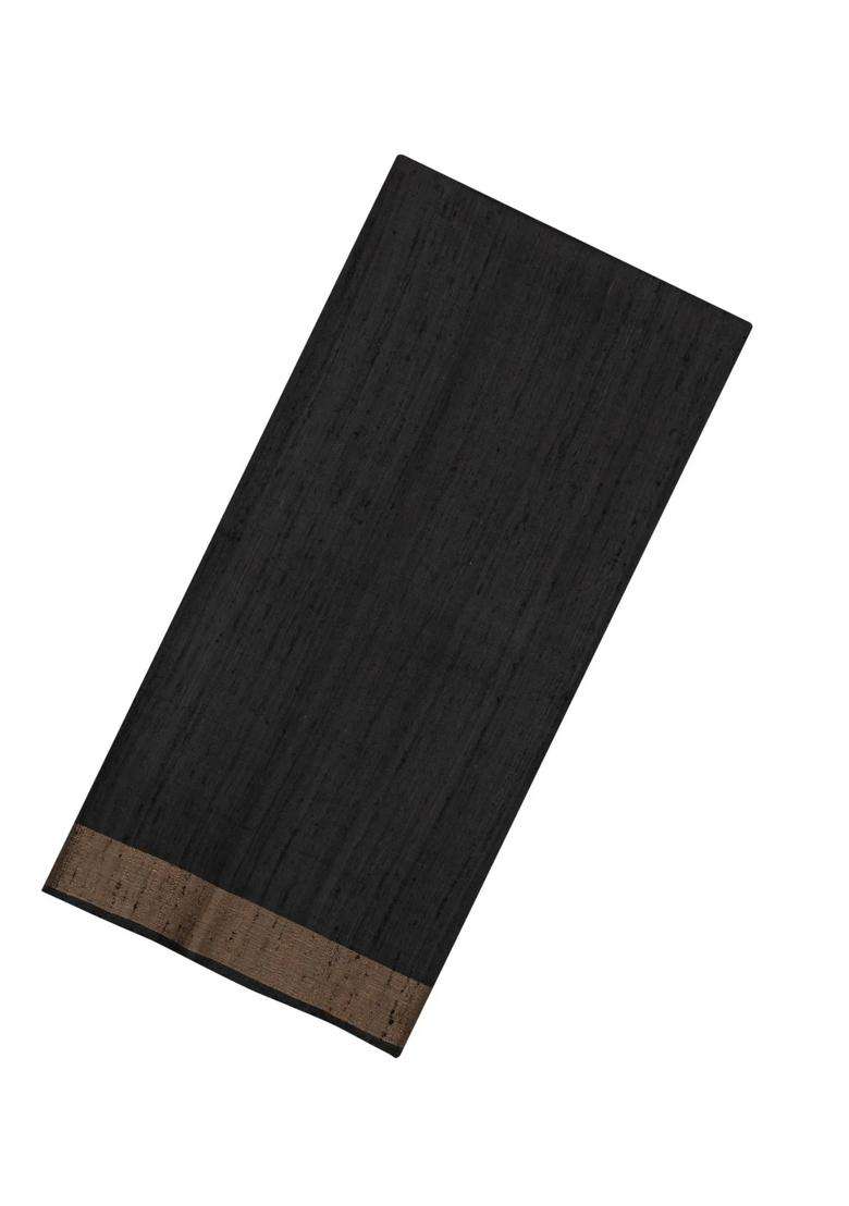 Black Handloom Dupion Silk Saree With Printed Pallu For Women - Indya
