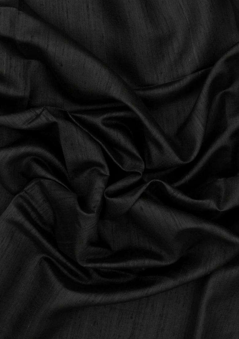 Black Handloom Dupion Silk Saree With Printed Pallu For Women - Indya