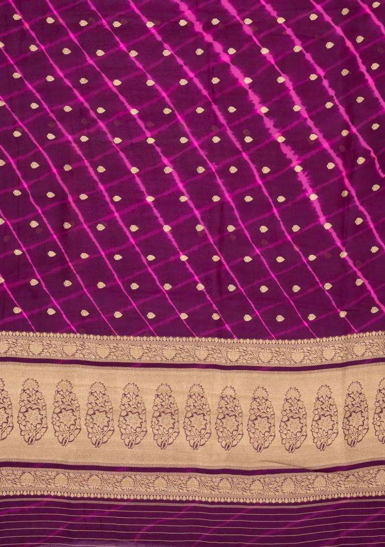 Deep Purple Dark Purple Woven Organza Saree With Tie Dye Motifs With Buttas And Brocade Design For Women - Indya
