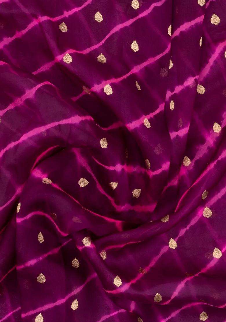 Deep Purple Dark Purple Woven Organza Saree With Tie Dye Motifs With Buttas And Brocade Design For Women - Indya